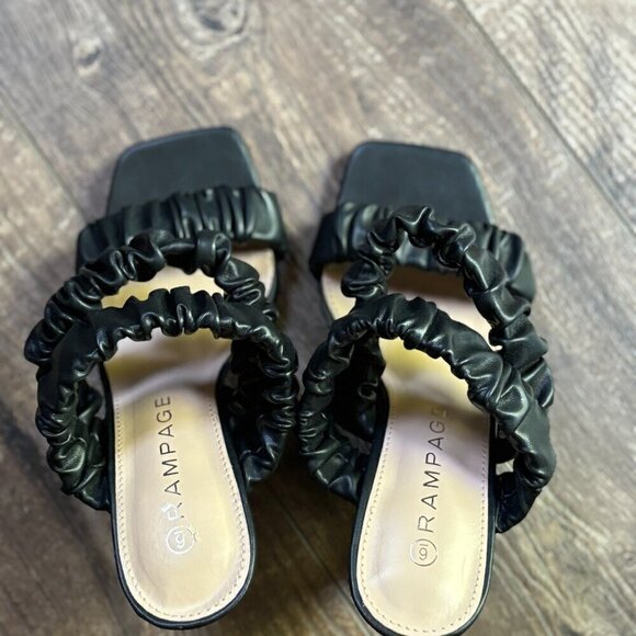 NEW Rampage Square Toe Ruched Heeled Sandals Black with Clear Heels Women's 6 - Picture 5 of 16